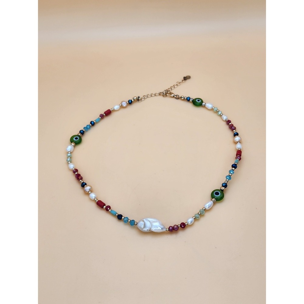 MAYOL Signed Baroque Pearls 24k Gold Plated, Semiprecious & Glass Beads Necklace